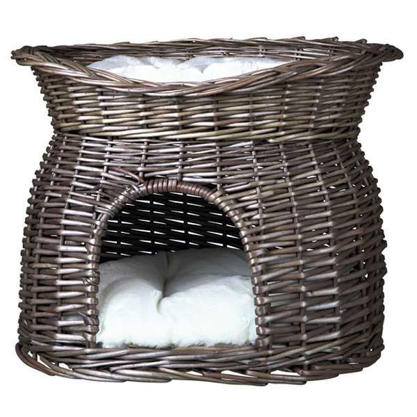 Trixie wicker basket with reclining roof and cushion