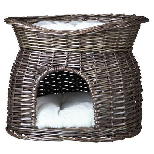 Trixie wicker basket with reclining roof and cushion