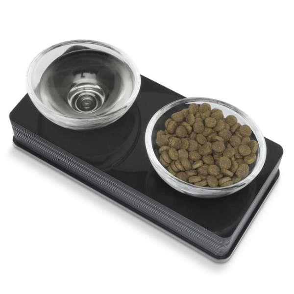 CATIT Style Glass Diner Double Bowl Stand - Black