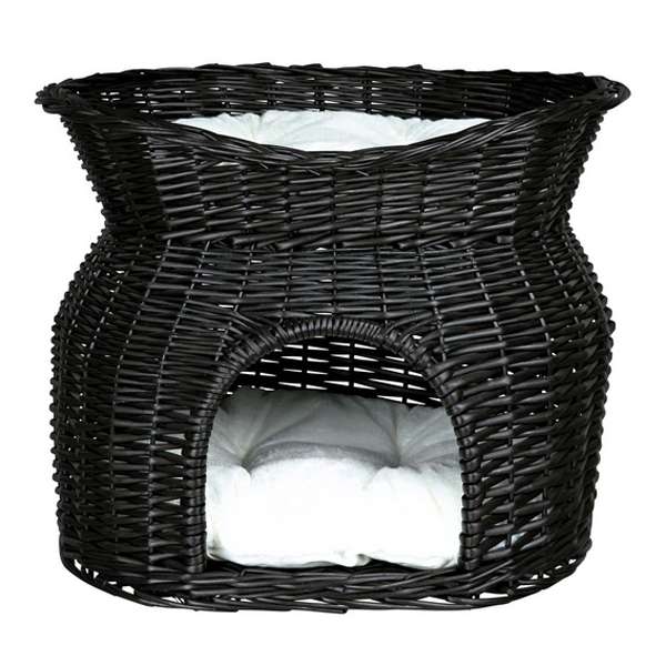 Trixie wicker basket with reclining roof and cushion